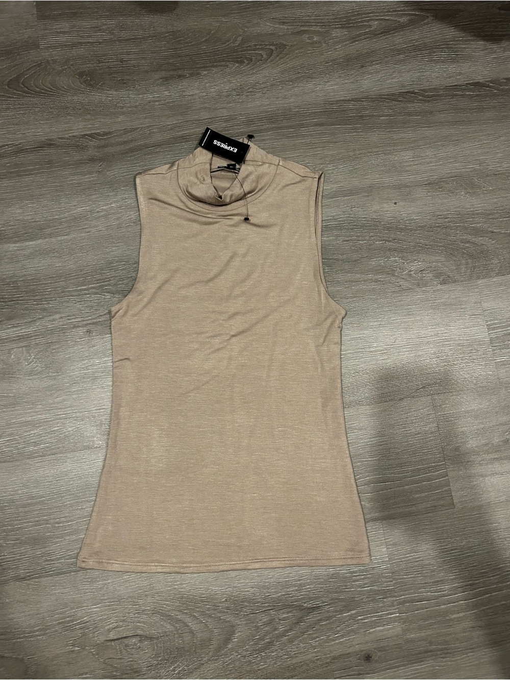 Express Mock Neck Sleeveless Tank Top in Taupe Beige